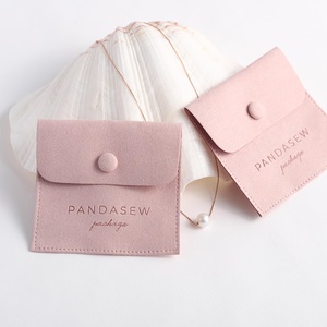 PandaSew Pochette à bijoux en microfibre de daim rose de luxe 8x8cm avec bouton pression - Product Image 6