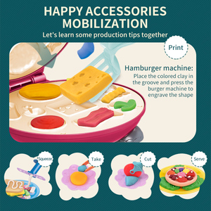 Enki Toys Kit de Créations en Pâte à <span class=keywords><strong>Modeler</strong></span> Colorée pour la Cuisine, Appareil à Gaufres, <span class=keywords><strong>Pizza</strong></span> et Burgers, Jouet de Chef d'Imitation, Outils de Modélisation Alimentaire - Product Image 3