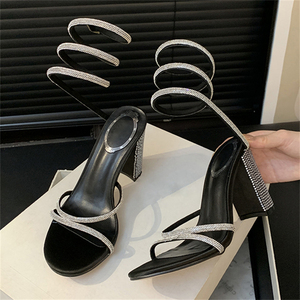 Sandales à talons hauts XSD Crystal style romain à brides, à enfiler, pour l'été, avec jupe courte, talons fins - Product Image 6