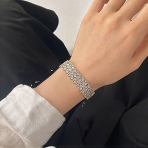 Bracelet unisexe tendance en argent sterling S925 plaqué rhodium avec zircon blanc, design européen et américain à rangs de pierres, chaîne fine, cadeau de fête - Product Image 3