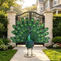 Statue de paon en acier pour jardin - Ornement extérieur résistant aux intempéries avec revêtement en poudre pour jardin, patio et pelouse