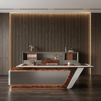 Bureau de direction de luxe avec hub d'alimentation, LED 3 couleurs, placage en bois de palissandre glacé, MDF E1, table de direction