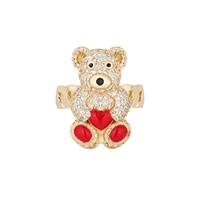Bague en laiton plaqué or 14 carats avec ours mignon, cœur en émail rouge, étanche, zircon animalier, pour femmes et filles, cadeau, vente en gros