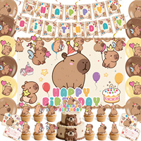 Décorations de fête d'anniversaire Capybara de dessin animé, guirlande de drapeaux, fournitures pour l'ambiance du premier anniversaire de bébé