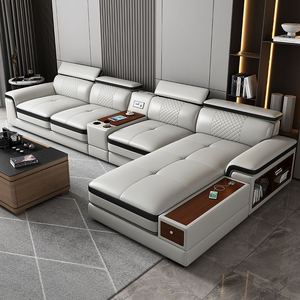 Sofà multifunzione di lusso divano regolabile poggiatesta divano sezionale <span class=keywords><strong>in</strong></span> <span class=keywords><strong>pelle</strong></span> a forma di L divano massaggiante ad angolo con lettore musicale - Product Image 4