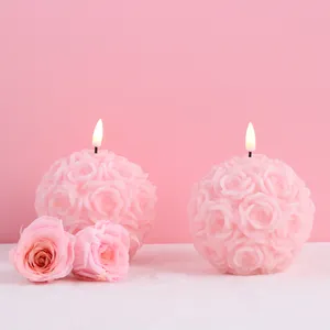 Mattis batterie betriebene Haupt dekoration 3d echte Flamme Hochzeit Pink Rose Ball Typ LED Kerze