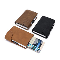 Dompet Kartu Vintage Custom, Dompet Pop Up Pria Kulit PU Anti RFID dengan Penjepit Uang