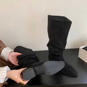 Thời trang sang trọng khởi động nhập khẩu da bê ngựa bit vuông gót mùa thu mùa đông khởi động phẳng - Product Image 5