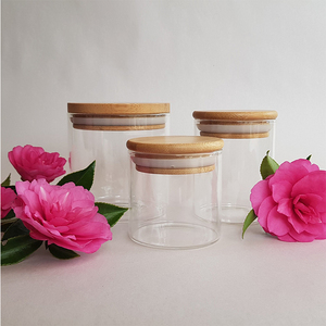 Lussuosi e Unici Contenitori in <span class=keywords><strong>Vetro</strong></span> Borosilicato Trasparente da 10oz, 12oz, 14oz, 22oz per Candele con Coperchi in Legno <span class=keywords><strong>di</strong></span> Bambù - Product Image 6