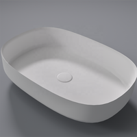 Lavabo de salle de bain ovale de luxe en acrylique composite, grand modèle, à poser sur comptoir