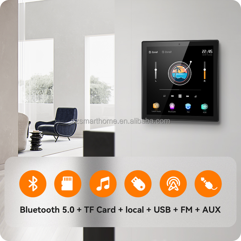 HUAXUYUN 4-Inch Touch Screen Smart Home Control Panel with Music 2 Zones Independent Play TF Card USB AUX Radio · image 4