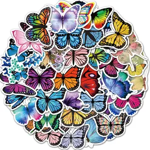 50件/包漂亮蝴蝶涂鸦贴纸行李笔记本电脑pvc防水贴纸