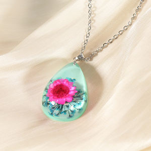 Bentuk Tetesan Kalung Perhiasan Baja Tahan Karat Mode Kalung Bunga Asli Hadiah Wanita Resin - Product Image 5
