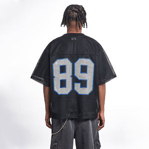 Camiseta Deportiva de Fútbol Retro Americana Vintage de Lujo Personalizada, Estilo Holgado con Hombros Caídos, Estampado Gráfico de Letras Grandes, Tejido de Seda - Product Image 2