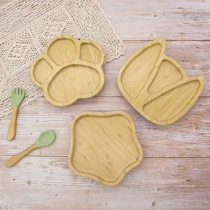 Melikey Manufacturer Silicone Tableware Baby Weaning Feeding Plate Animal Kids Bamboo Suction Plate