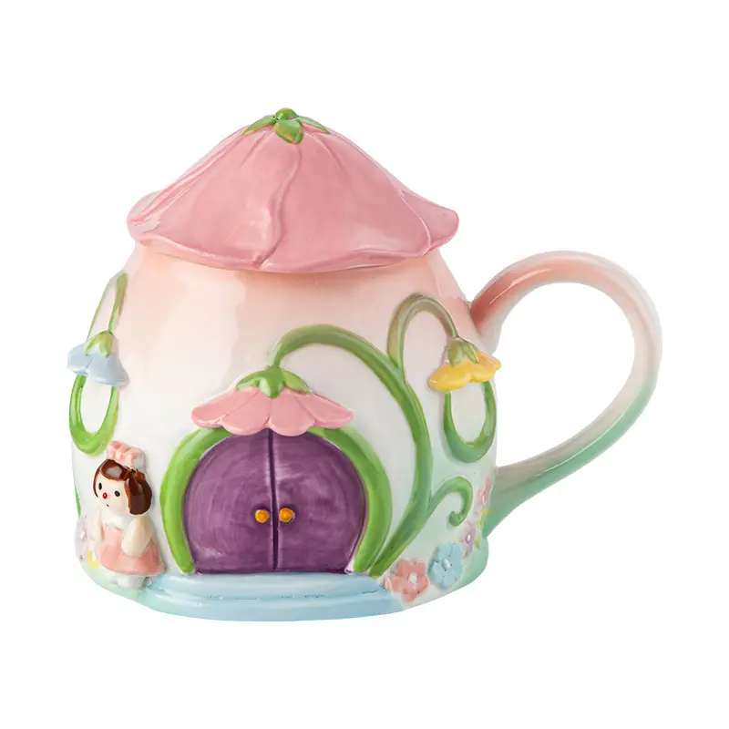 Lelyi rumah bunga hati gadis kecil merah muda cangkir air keramik hadiah ulang tahun Kecantikan tinggi