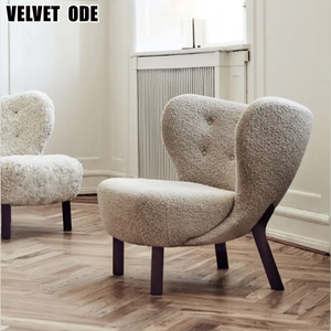 Nuova Poltrona <span class=keywords><strong>Petra</strong></span> Cozy Curva per Soggiorno - Seduta Lounge in Morbido Tessuto <span class=keywords><strong>di</strong></span> Lana d'Agnello per Interni Accoglienti - Product Image 5