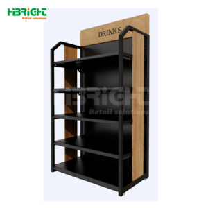 Highbright Wood Header Double Sided <b>Black</b> Metal Frame Beverage Retail Display Rack for Supermarkets and Retail Stores - Product Image 2