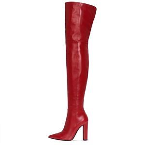 Bottines longues en cuir pour femmes, talons blocs d'hiver, <span class=keywords><strong>bottes</strong></span> cuissardes faites à la main, <span class=keywords><strong>bottes</strong></span> noires à talons hauts en gros à Chengdu - Product Image 4