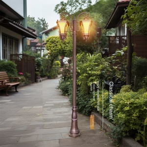 เสาไฟสวนเหล็กกลางแจ้ง หลอดไฟ LED พร้อมโคมแก้ว แสงวอร์มไวท์ 2700K IP66 หลอดไฟ A19 แบบไม่ถอดได้ ใช้ไฟ AC 220V พลังงานแสงอาทิตย์ พร้อมเซ็นเซอร์ตรวจจับความเคลื่อนไหว - Product Image 4
