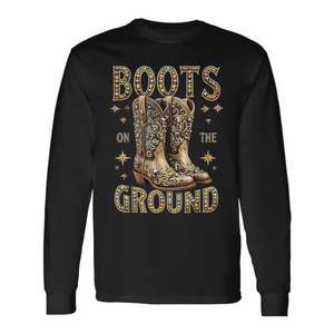 Camiseta de manga larga estilo vaquero occidental Boots On The Ground en color negro - Product Image 1