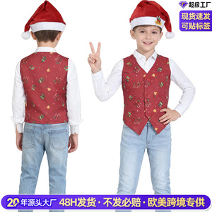 Ensemble Gilet et Chapeau de Père Noël pour Enfants, Costume de Spectacle, Vente en Gros, Hiver 2025, Fibre de Polyester, Origine Guangdong - Product Image 4