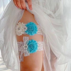 Ensemble de <span class=keywords><strong>jarretière</strong></span> de mariée en dentelle brodée de fleurs et de strass, accessoires de <span class=keywords><strong>mariage</strong></span>, lingerie de <span class=keywords><strong>mariage</strong></span>, quelque chose de bleu pour la mariée - Product Image 2