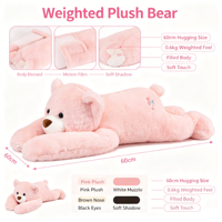 Ours en peluche lesté doux 60 cm rose, animal en peluche pour dormir et câliner, compagnon pour enfants, stock disponible, prêt à être expédié