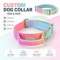 Collier pour chien en nylon doublé néoprène souple OEM ODM, impression dégradée personnalisée, largeur de sangle, finition boucle métallique et conception de patch logo