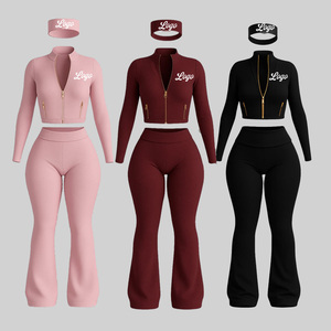 Completo Tuta Sportiva da Donna con Logo Ricamato, Giacca e Pantaloni a Zampa, Abbigliamento Sportivo 2 Pezzi - Product Image 1