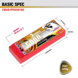 CODDAR RC LiPo แบตเตอรี่2S 5000MAH 7.4V 180C เคสแข็ง5มม. กระสุน LCG Stick Pack 1/10สเกล RC Cars - Product Image 3