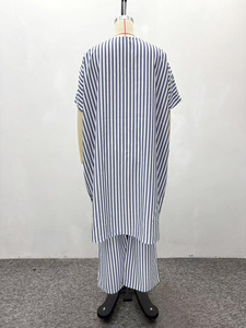 เสื้อเชิ้ตลายทางแขนสั้นลำลอง กางเกงขายาวเอวสูงทรงขากว้าง สไตล์แอฟริกันใหม่ ชุดแฟชั่นผู้หญิง 2 ชิ้น - Product Image 6