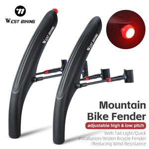 Garde-boue de vélo WEST BIKING avec design incurvé ajustable et feu arrière d'avertissement, installation rapide, pour une conduite sûre et lumineuse - Product Image 1