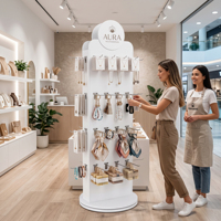 Présentoir sur pied rotatif double face pour porte-clés et pièces détachées, avec crochets métalliques, pour points de vente en magasin