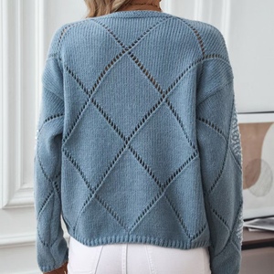 La ropa más popular Mujeres Cuello redondo Manga larga Moda Mujer Tops Tinsel Check Patrón Suéter de lujo - Product Image 3