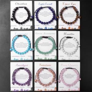 Bracciale in pietra preziosa naturale regolabile da 8mm <span class=keywords><strong>con</strong></span> nappe in <span class=keywords><strong>macramè</strong></span> intrecciate alla moda <span class=keywords><strong>con</strong></span> perle di Chakra Reiki carta regalo per coppie - Product Image 1
