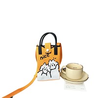 Tas Selempang Wanita Gaya Instagram, Ringan, Tahan Lama, Lipat, Portabel, Desain Rajut Kartun Warna-warni dengan Kancing