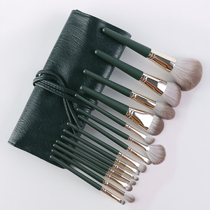 Set de 14 Brochas de Maquillaje Verdes, Pelo Sintético, Polvo Facial, Base, Kit Cosmético con Logotipo Personalizado - Product Image 1