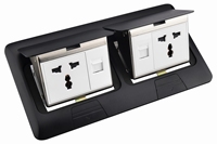 Prise de sol double argentée IP44 10A avec 2 prises universelles + 2 ports RJ45 en aluminium encastrable pour bureau et hôtel
