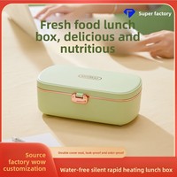 Boîte à lunch chauffante électrique en acier inoxydable 304, boîte bento thermique sans eau, conteneur hermétique alimenté par voiture avec double couvercle