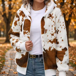 NOUVEAU – Vente en gros : Sweats à capuche et pulls molletonnés pour femmes, hiver, fermeture éclair, imprimé léopard, respirants, décontractés, avec logo frontal - Product Image 3