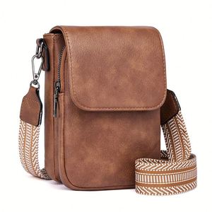2026 New Retro Wide-<b>Strap</b> Crossbody Phone Bag for Women & Men, Multi-Pocket PU Leather Shoulder Bag with Magnetic Closure - Product Image 1