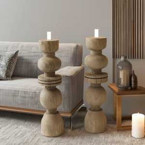 Soporte para velas de madera de mango Soporte para velas de madera de acacia - Product Image 1