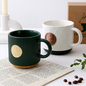 Modern <b>Simple</b> Engraved Pattern Vertical Stripe Custom Large Capacity High Temperature Resistant <b>Microwave</b> Safe Porcelain Handle - Product Image 2