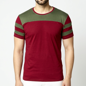 T-shirt à manches courtes pour homme, coloris rouge et vert olive, logo sur le devant, coupe ample, décontracté, tricoté, respirant, 100% coton, col rond - Product Image 1