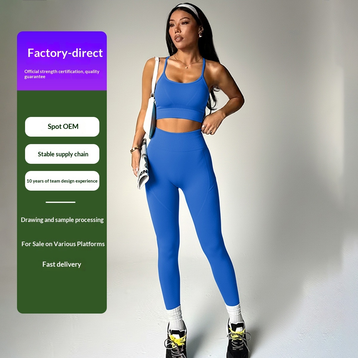 Cross-border European American Yoga Outfit Set Custom Seamless Solid Beauty-back Bra Peach-hip Long Pants Two-piece Sports