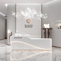 Comptoir de réception en MDF laqué blanc en forme de L pour salon de beauté, hôtel, bar, design minimaliste moderne, pour magasin de vêtements pour femmes