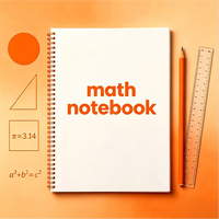 Cahier de mathématiques minimaliste à spirale, pages intérieures mixtes lignées et vierges, pour collège et lycée
