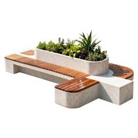 Banco de piedra fundida UHPC GRC de alta resistencia y madera maciza para jardín, parque, plaza, mobiliario de paisajismo para exteriores