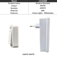 Sonnette sans fil 38 mélodies, alimentation par piles, portée 130 m, faible consommation d'énergie pour maison, appartement, hôtel - Design moderne